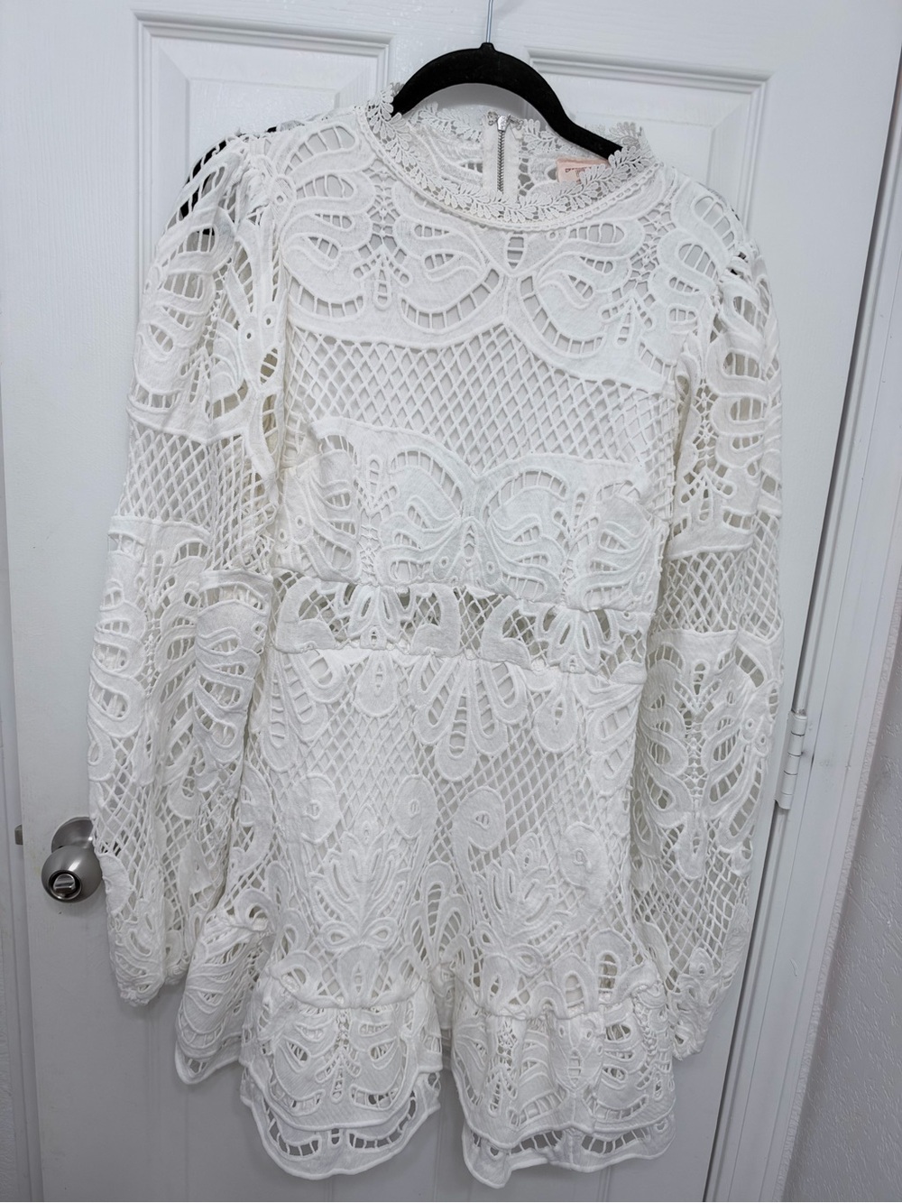 Showpo White Crochet Lace Long Sleeve Mini Dress US 6 AU 10 Bridal